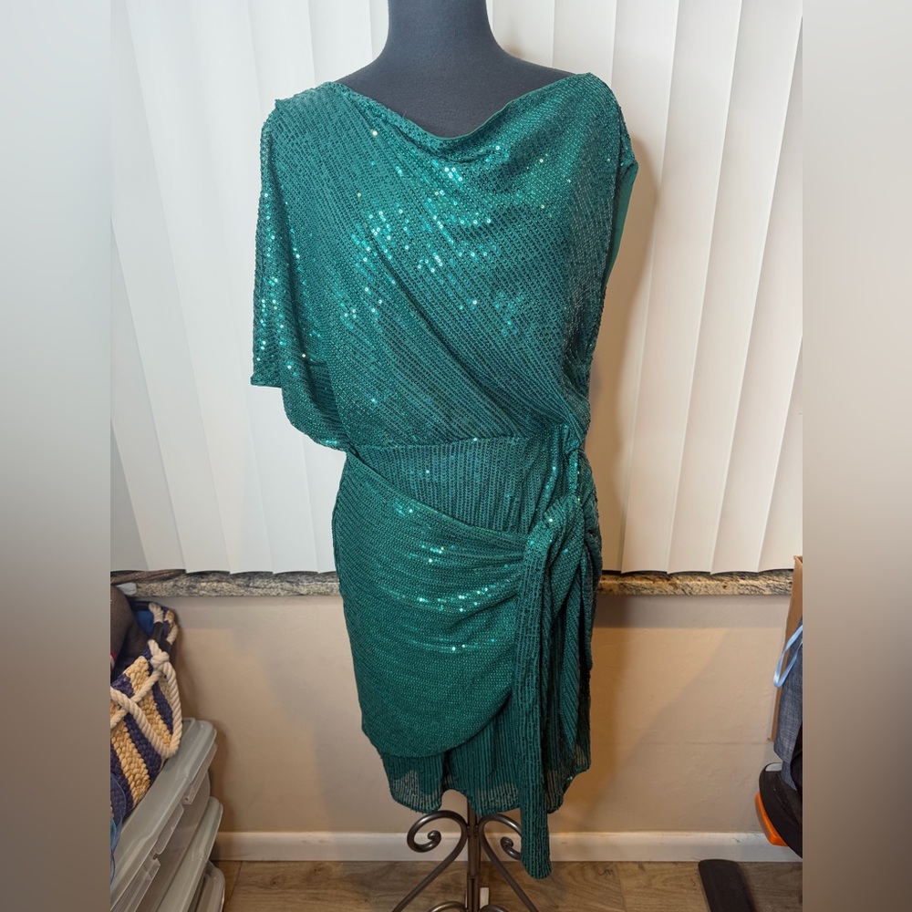 Grace Karin Sequined Asymmetric Off Shoulder Bodycon Party Midi Dress Size 2XL